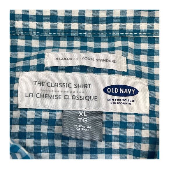 Old Navy Shirt Men's XL Blue White Check 100% Cotton Coupe Standard Button-Down - Picture 3 of 7